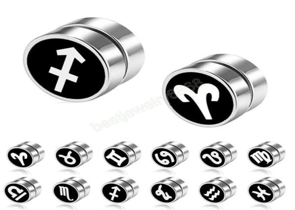 

mens earring stainless steel 12 zodiac constellation magnetic stud earrings magnet fake plugs no piercing jewelry4074239, Golden;silver