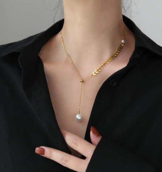 

2021 new fashion pearl wheat tassel necklace women039s clavicle chain small luxury sweater does not fade3995646, Silver