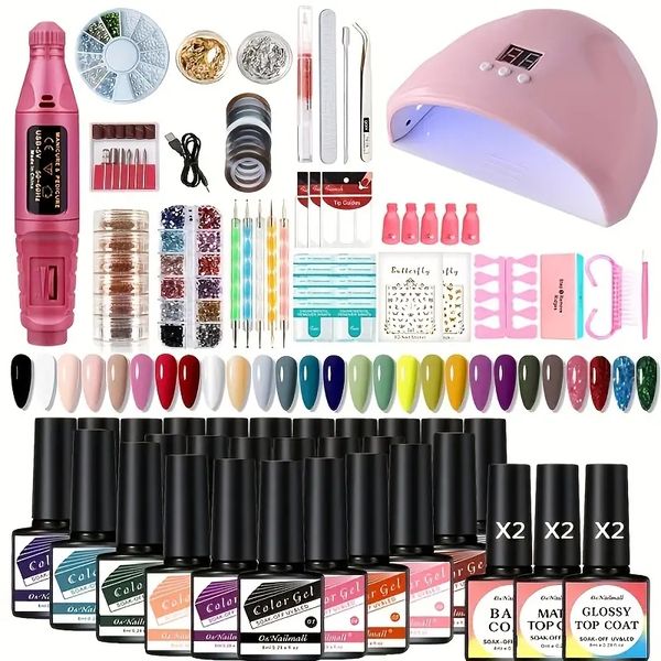 

professional nail gel polish set with 36w uv lamp and coat - perfect for beginners and manicures - includes matte gel varnish and nail shop