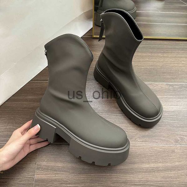 

boots rimocy chunky platform ankle boots women pu leather square heels combat boots woman zipper thick bottom short booties female j230811, Black