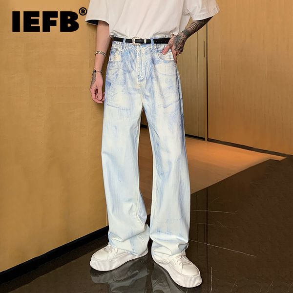 

men's jeans iefb gradient baggy niche washed vintage clothing straight tube loose wide leg denim pants high street trend 9c1322 230810, Blue