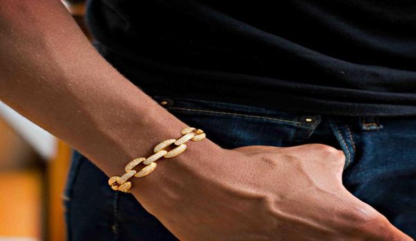 

21cm cuban link chain lab diamond cz mens bracelet gold plated iced out bling cool hip hop rock boy men jewelry chain8041150, Golden;silver
