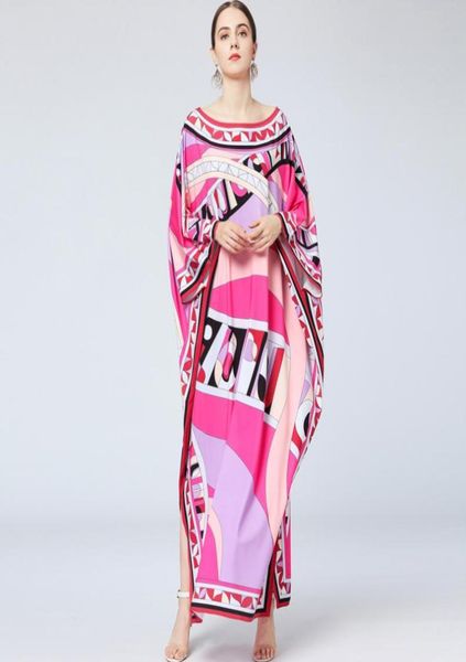 

women039s runway loose design dresses slash neckline batwing sleeves multicolor printed elegant high street maxi dresses3218057, Black
