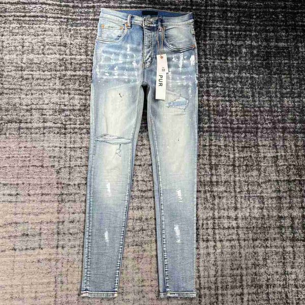 

jeans purple designer mens black denim tears ripped straight regular washed old long fashion hole stack 38 wnm3, Blue