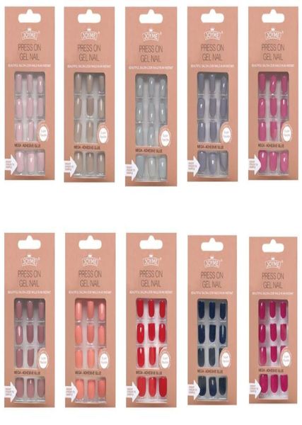 

whole nails art fake nail tips false press on coffin with glue stick designs clear display short set full cover artificial squ9376978, Red;gold