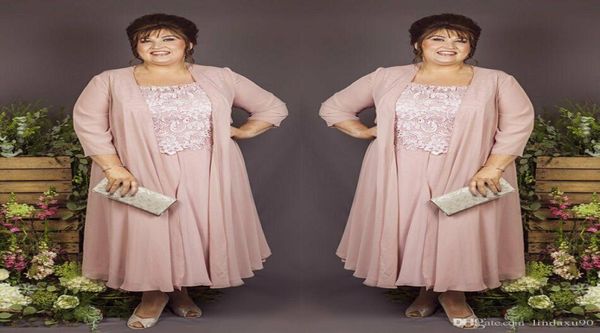 

plus size mother of the bride dresses with jacket chiffon a line lace evening gowns knee length wedding guest mother039s 4452499, Black;red