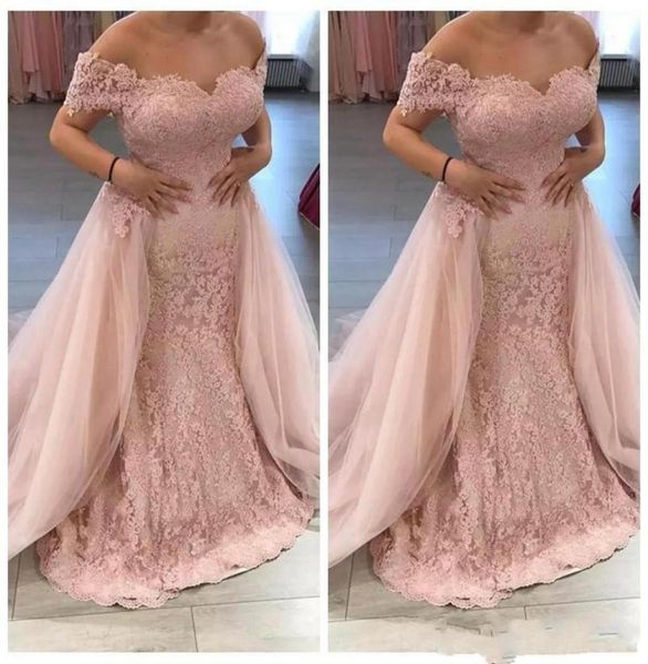 

2019 lace appliques mermaid prom dresses off shoulder evening gowns dubai saudi arabia long party dress with detachable train9945739, Black