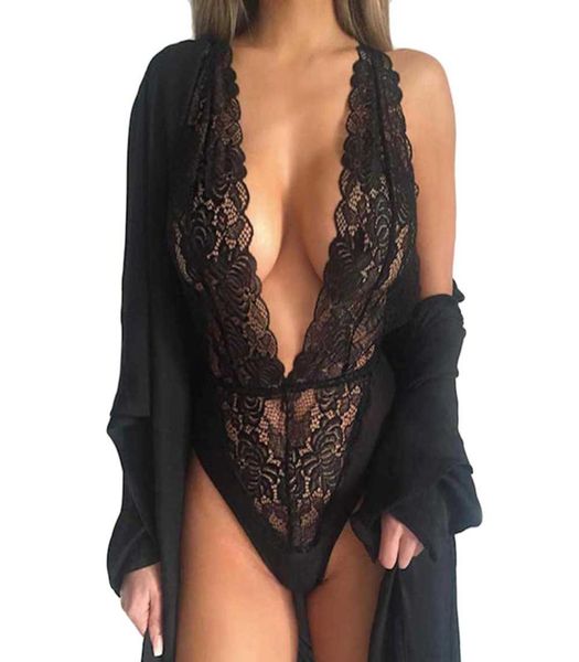 

new ladies lace sheer lingerie nightwear women deep v neck babydoll sleepwear underwear night dress bodysuit robe de nuit s927541539, Red;black