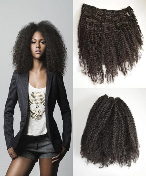 

3c 4a 4b 4c afro kinky curly clip in human hair extensions 7pcs brazilian african american clip in hair extensions clip ins geasy6474697, Black;brown