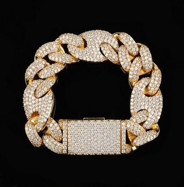 

20mm iced cuban oval link diamond bracelet 14k white gold plated cubic zirconia jewelry 7inch 8inch 9inch mariner cuban link chain9244099, Black