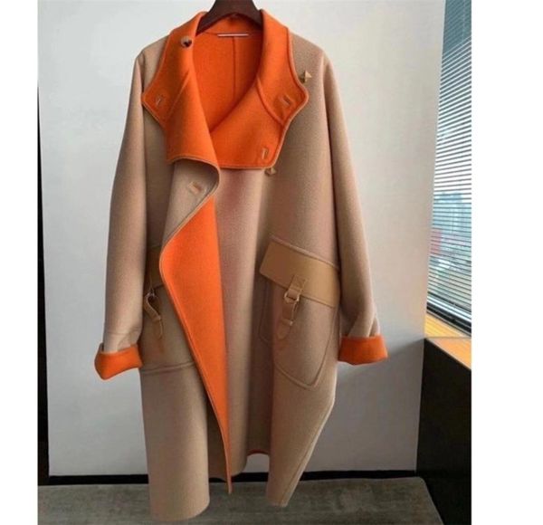 

100 doublefaced cashmere overcoat jacket women autumn winter runway fashion long sleeve coat lj2011062217921, Black