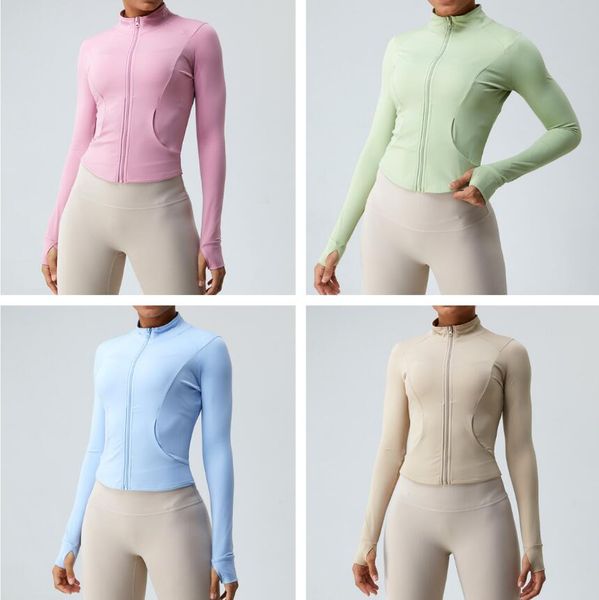 

2023 women yoga outfit sports jacket stand-up collar half zipper long sleeve tight yogas shirt gym thumb athtic coat gym clothing