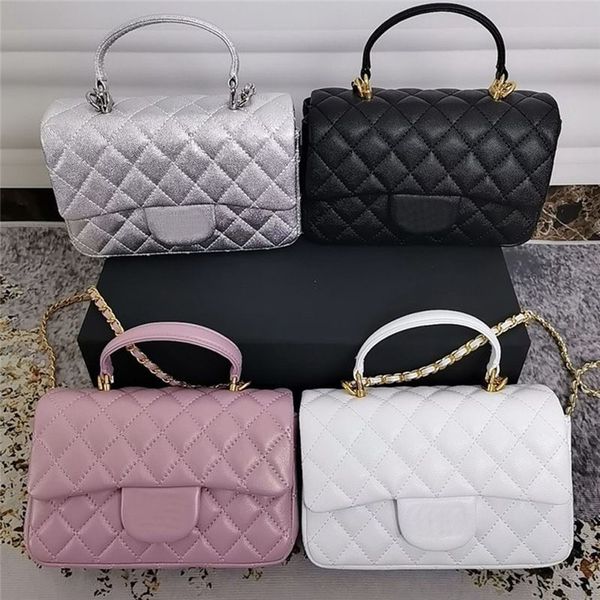 

hand flap bag classic caviar grain cowhide leather quilted plaid weave chain gold hardware shoulder messenger bag luxury designer handbag