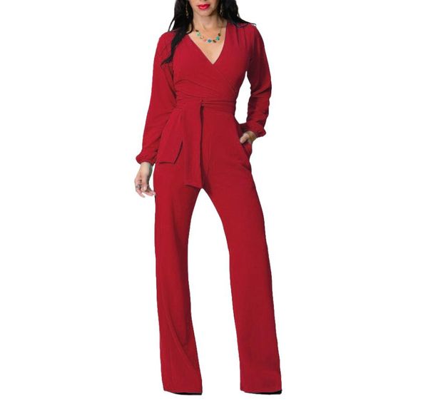 

whole long black red rompers womens jumpsuit winter autumn party jumpsuits for women vneck sashes full sleeve loose clu1697237, Black;white