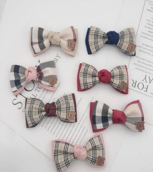 

women 10 styles classic designer check printing girls hairpins cloth fabric hairbows doubledeck bowknot barrettes mixed color hea2411972, Slivery;golden