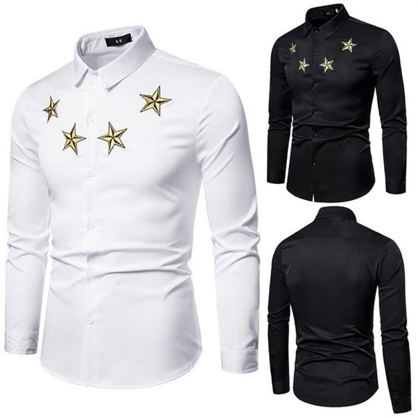 

men's casual shirts 2021 spring brand mens shirt long sleeve camisa masculina slim fit men clothes star print zc113313d, White;black