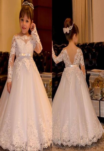 

little flower girls dresses for weddings lace off shoulder long sleeves girl pageant gowns floor length ball gown kids first commu2408778, White;blue
