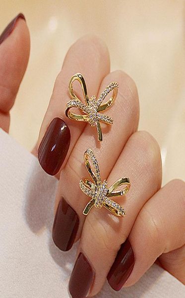 

trendy exquisite bling geometry bowknot earrings for women designer luxury jewelry zircon s925 needle gift6138121, Golden;silver
