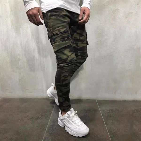 

2019 men's pants army green camouflage slim long pants patchwork casual jeans men modis streetwear273i, Blue