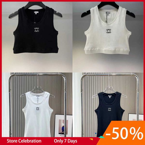 

cropped t shirts women knits tank r embroidery vest sleeveless breathable knitted pullover womens sport, White