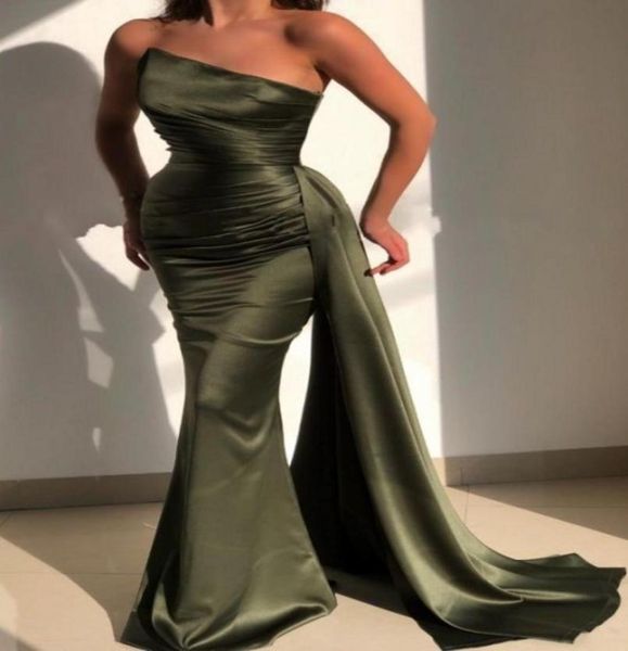 

gorgeous hunter green mermaid prom dresses 2022 strapless sleeveless pleats ruffles long evening gowns women occasion wears f4727330, Black