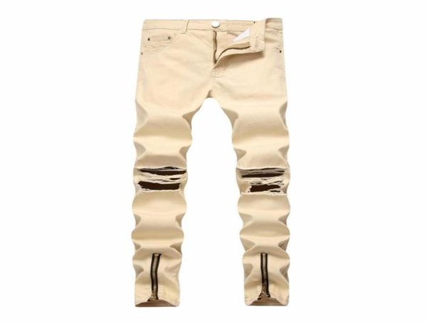 

knee ripped jeans men skinny color denim pants brand designer slim fit histreet mens distressed joggers holes washed destroyed8750147, Blue