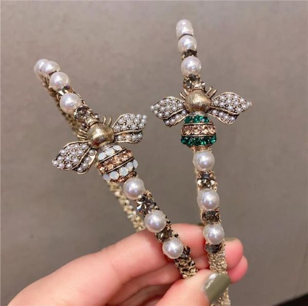 

cute bee headband hair hoop pearl designer hairbands for women girls crystal rhinestone head band casual bridal accessories7496254, Silver