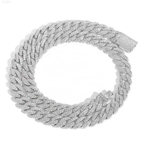 

iced out men's 10mm two rows moissanite jewelry hip hop s925 sliver cuban moissanite chain necklace, Silver