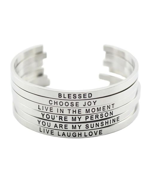

new arrival 316l stainless steel engraved positive inspirational quote cuff mantra bracelet bangle for women men9792971, Black
