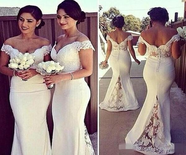 

elegant long formal dresses for women 2019 lace off shoulder mermaid sweep train corset bridesmaid dresses covered button back swe6492061, White;pink