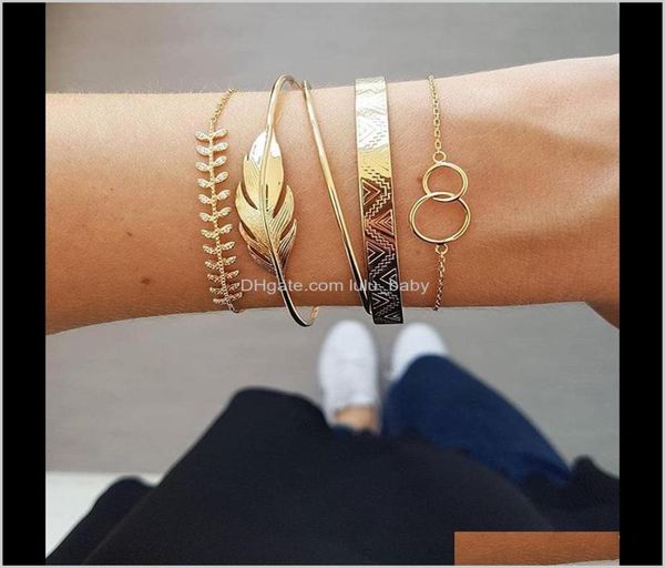 

cuff fashion ins style multilayer gold and silver chian with leaves for women girl link jewelry sysbc4640373, White