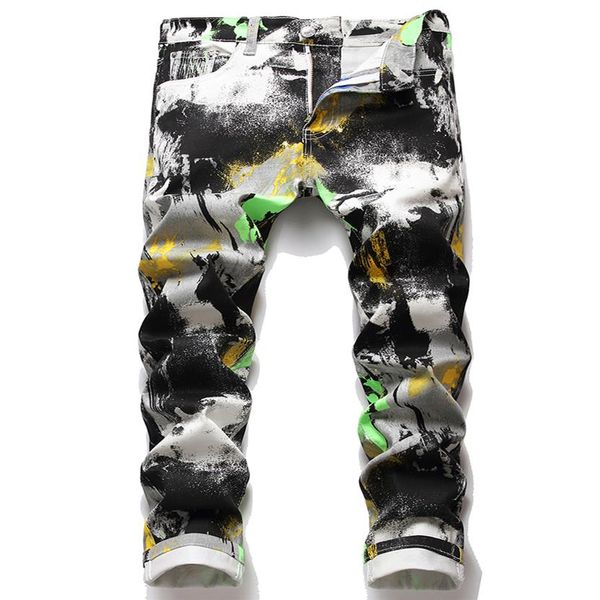 

summer printed men's jeans casual stretch denim pants pantalones para hombre vaqueros270z, Blue