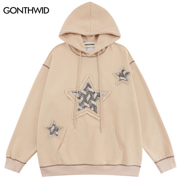 

mens hoodies sweatshirts hip hop oversized hoodie streetwear embroidery star patch hooded sweatshirt y2k men fashion punk loose pullover 230, Black