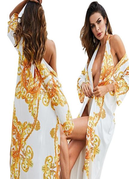 

printed cloak bikini split suit swimwear set long sleeve cover up designer swimwear for women8468426