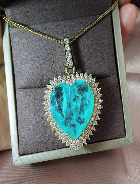 

aiyanishi 100 925 sterling silver 20x20mm heart design paraiba tourmaline gemstone pendant necklaces for women birthday necklace7525775