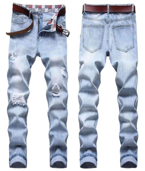 

designers men s clothing mens jeans loose multi hole light blue waist non elastic small straight pants6157226