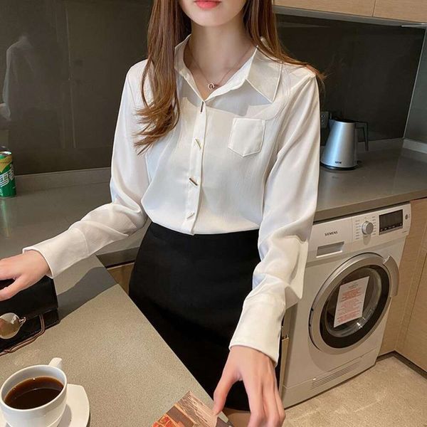 

korean shirt all matching figure flattering long sleeved womens top, White
