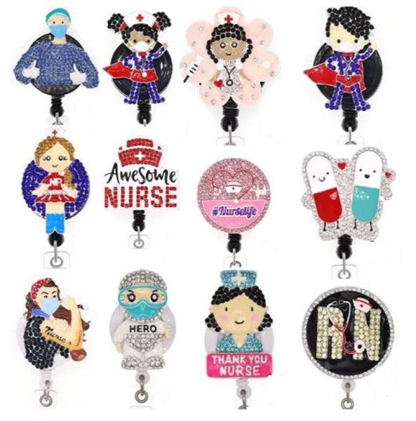 

custom key rings medical retractable rhinestone nurse badge clip id holder for name card accessories2535992, Slivery;golden