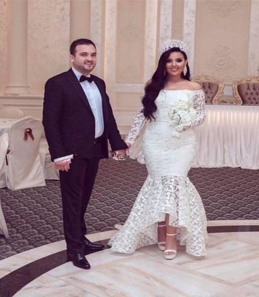 

elegant arabic hilow lace mermaid wedding dresses vintage off shoulder long sleeve garden sweep bridal gowns vestido de novi6937948, White