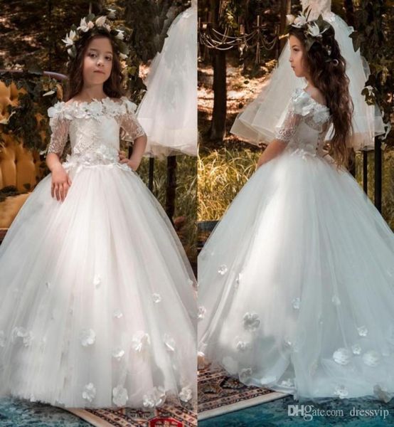 

cute flower girl dresses sheer jewel neck long sleeves lace with sash back girl formal party wear birthday communion dress1697101, White;blue