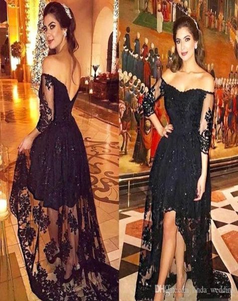 

2019 black evening dress arabic dubai offshoulder lace formal holiday wear prom party gown custom made plus size7334229, Black;red