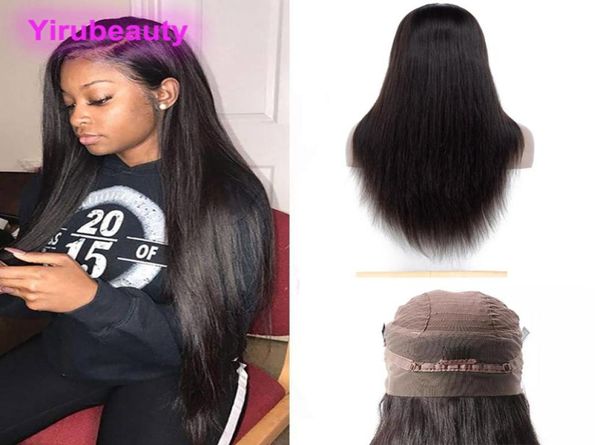 

malaysian unprocessed human hair 360 lace frontal wig natural color silky straight adjustable band wigs 1032inch1698846, Black;brown