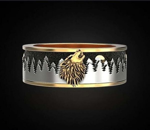 

dark forest wolf howling carved pattern ring gold color punk viking men039s carbonized ring jewelry party anniversary gift4203161, Golden;silver