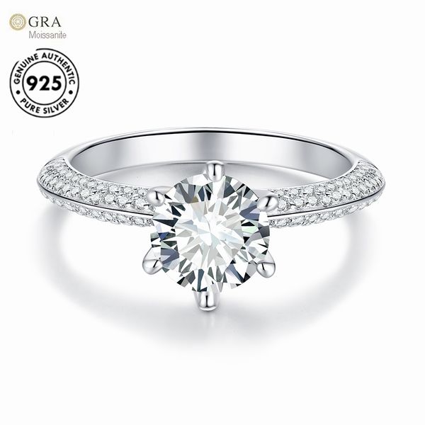 

gra 1ct-5ct moissanite diamond engagement ring authentic 925 sterling silver lady's jewelry ready to ship, Slivery;golden