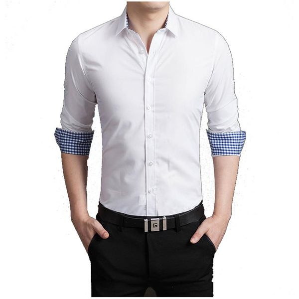 

men's dress shirts 2021 long sleeve shirt slim fitness solid business mens plus camisa social size 5xl313l, White;black