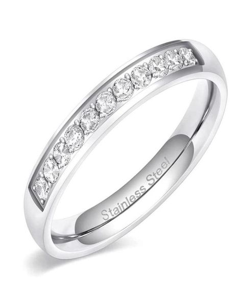 

wedding rings 35mm women half eternity bands for female stainless steel cubic zirconia band whole size 4126075816, Slivery;golden