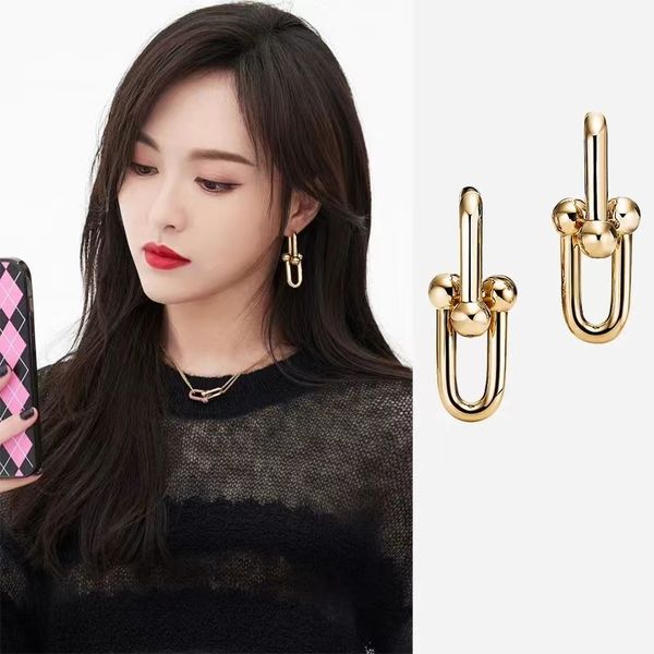 

luxury earrings designer earrings gold heart silver earrings women couple flannel bag stainless steel thick piercing jewelry gifts woman acc, Golden