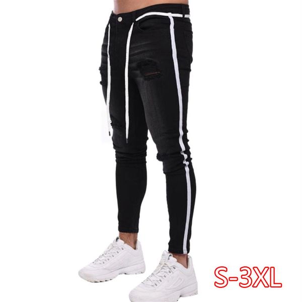 

fit black denim jeansmens side stripe skinny hip hop streetwear solid color plus size slim fit lightweight cotton jeans for men293p, Blue