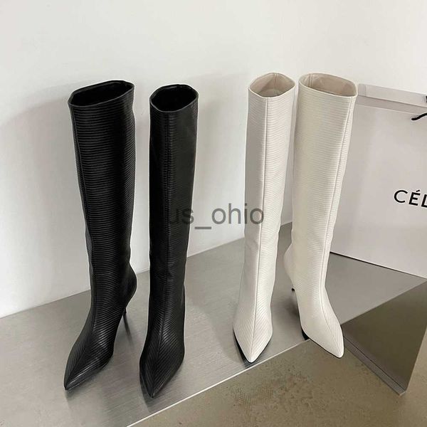 

boots chelsea booties for woman fashion winter pointed toe black white thin high heels pu leather elegant dress shoes woman size 3540 j23081