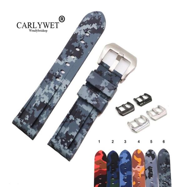

carlywet 24mm camo color waterproof silicone rubber replacement watch band strap band loops5128706, Black;brown